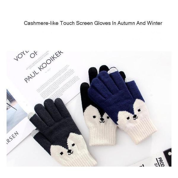 

winter gloves women touch screen 2019 gloves winter thickening knitting wool fox handschoenen hiver femme guantes muj sqcaxt, Black