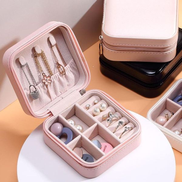 

jewelry box simple portable jewelry organizer gift boxes for jewellery travel earring necklace storage case makeup organizer, Pink;blue