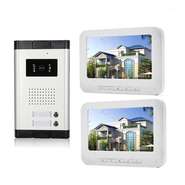 

video door phone apartment intercom 7 inch video doorbell two monitors with aluminum alloy ir waterproof camera for 2 apartments1
