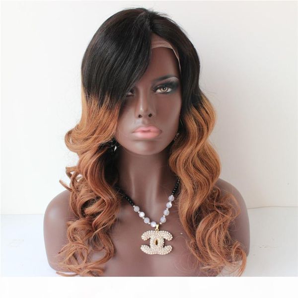 

wig bleached knots hair body wave full lace human hair wigs ombre highlight 1b 30 human lace front wig black women with baby hair, Black;brown