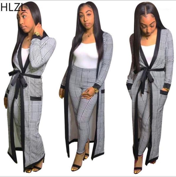 

2019 elegant african suits for women grey houndstooth long cardigan coat with belt and long pants trousers africa sets woman1, Red