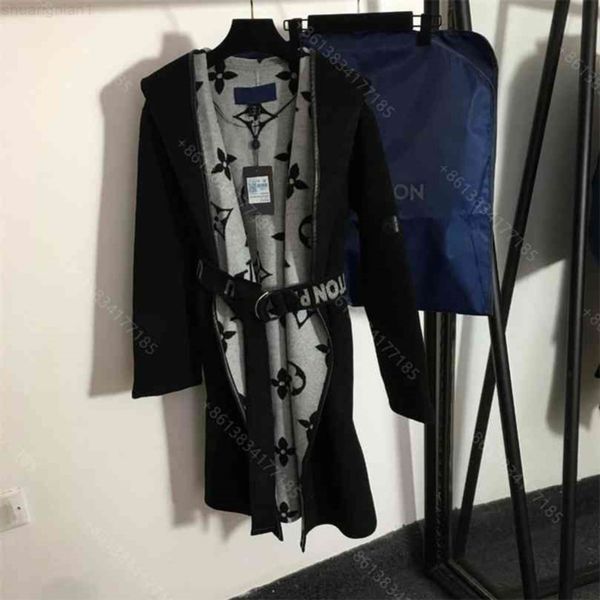 

fashion designer women wool coat jacket with dust bag belt waist old flower logo printing winter woolen hoodie coats classic womens clothes, Tan;black