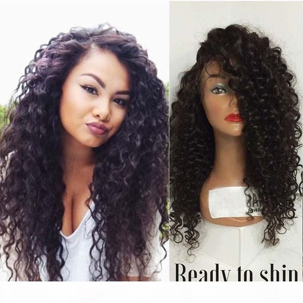 

curly full lace human hair wigs for black women virgin burmese front lace wigs glueless lace front human hair wigs, Black;brown