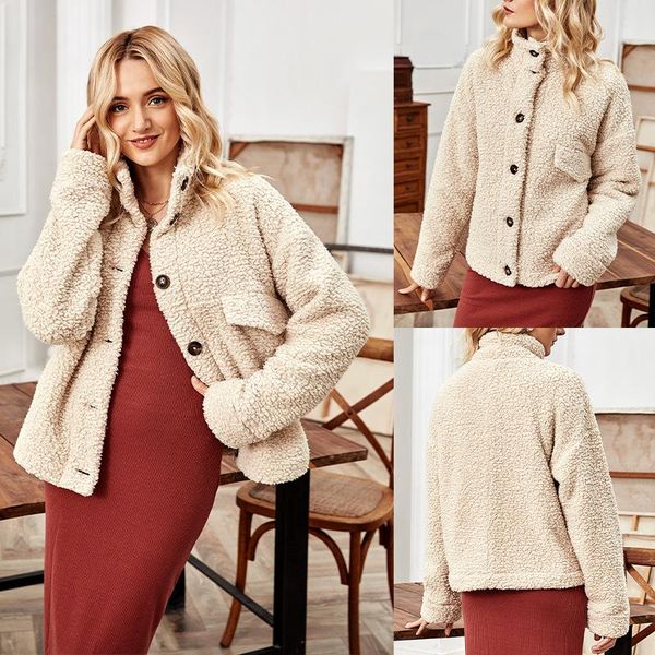 

double-sided cashmere women's autumn and winter stand collar long-sleeved korean style loose single-breasted versatile jacket, Black;brown