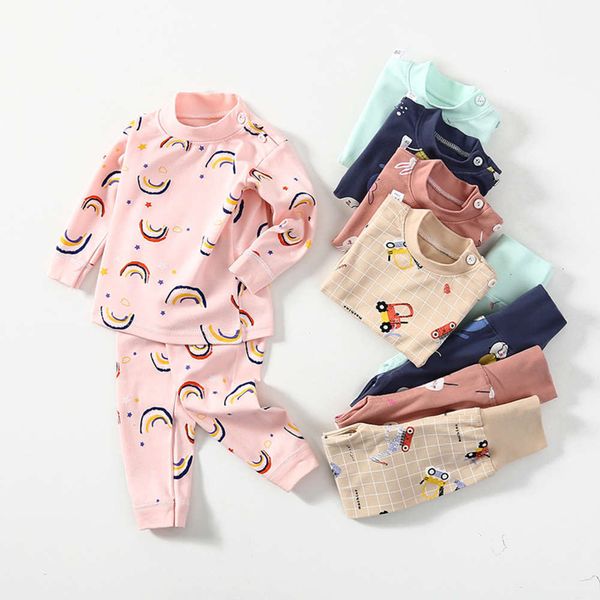 

set underwear and high waist winter belly cotton cloth autumn pants newborn baby pajamas children's home wear, Blue;red
