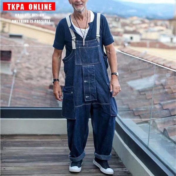 

tkpa men's suspender jeans fashion brand workers loose casual overalls jeans overalls suspender pants men's fashion qkw8h, Blue