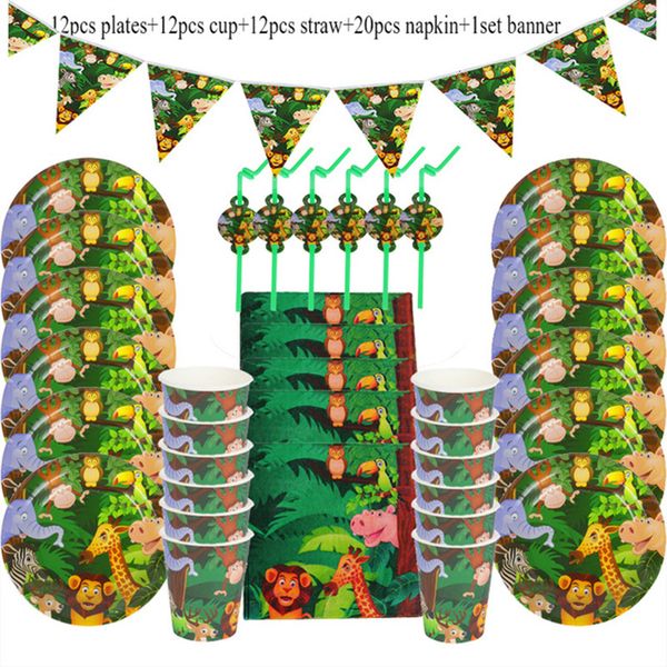 

green jungle animal disposable tableware set baby shower forest theme kids birthday safari party decor supplies