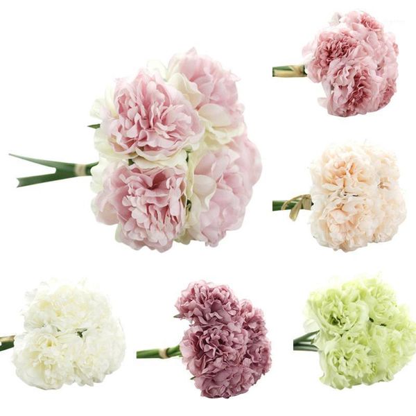 

a artificial silk fake flowers peony floral wedding bouquet bridal hydrangea decor diy wedding decoration party home wreath 1121