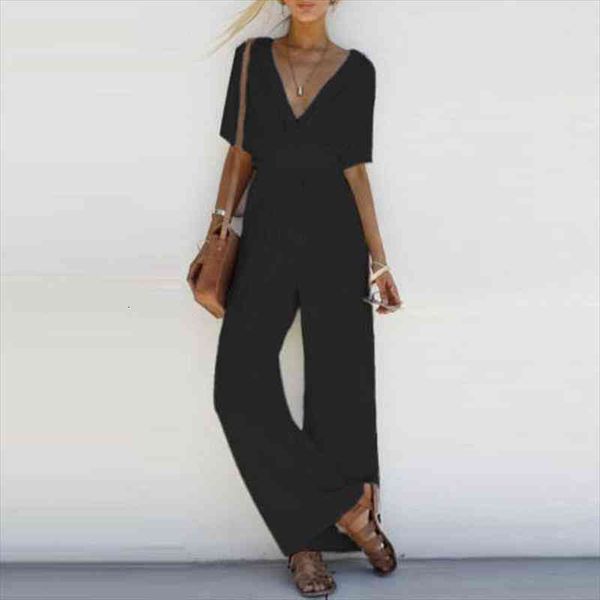 

fashion women v neck loose playsuit party ladies bodysuits jumpsuits short sleeve long jumpsuit s-xl, Black;white