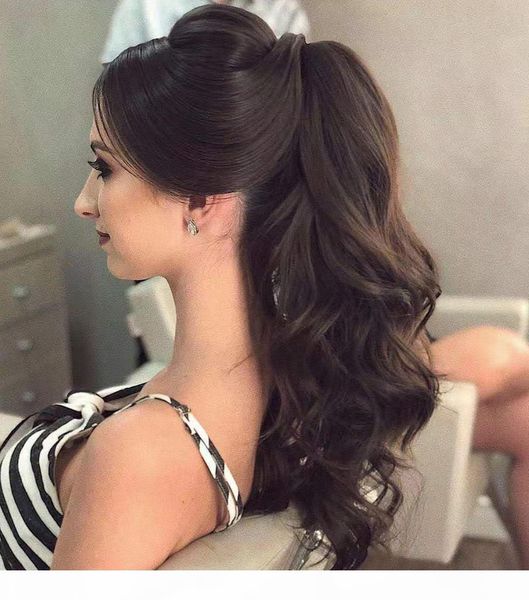 

curly ponytail extension drawstring body wave human hair long ponytail clip in hair extensions pony tail elastics adjust 160g 20" black