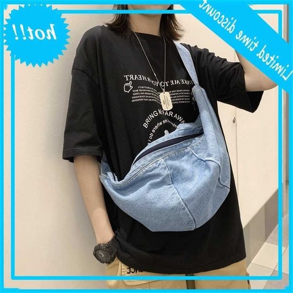 

new denim korean solid color messenger bag versatile large capacity dumplings