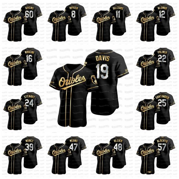 

chris davis 2020 black godlen edition trey mancini jonathan villar hanser alberto jose iglesias hanser alberto cal ripken jr. jersey, Blue;black
