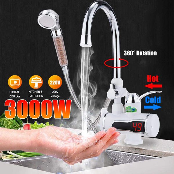 

3000w 220v electric shower water heater faucet kitchen electric tap fast water heating heater bathroom shower