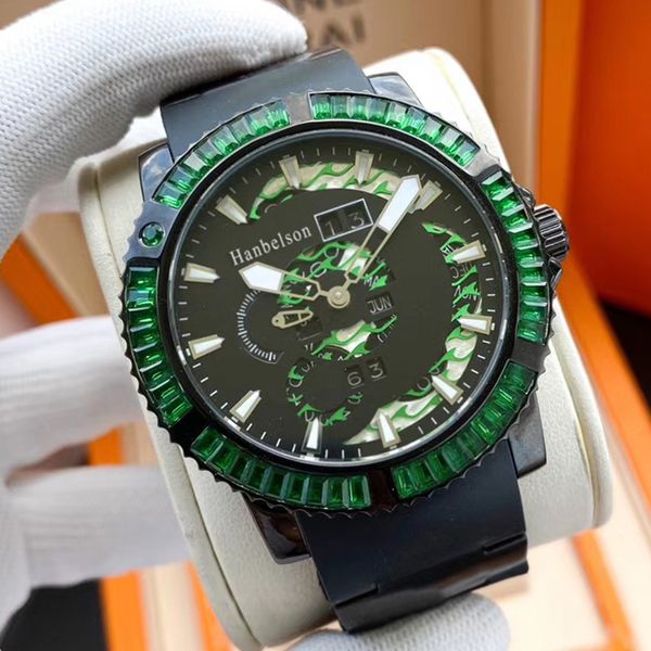 

luxusuhr green diamond bezel automatic mechanical movement mens watch rubber strap relojes de lujo para hombre, Slivery;brown