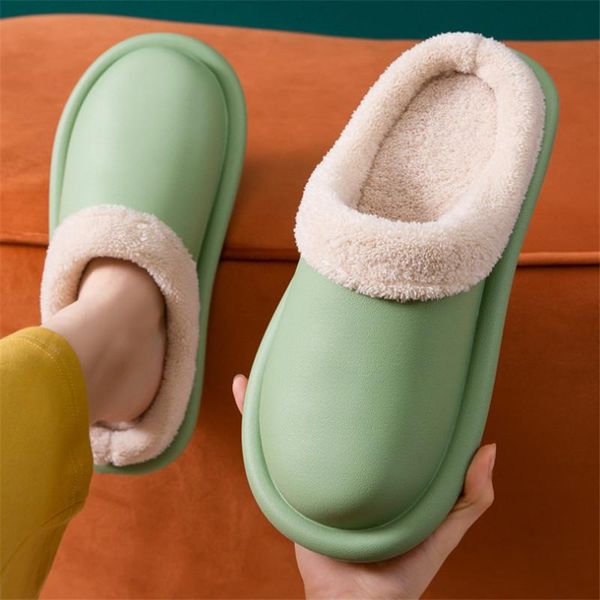 

slippers waterproof women indoor shoes comfortable winter with fur, Black