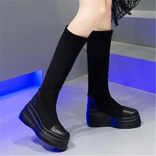 

with 2021 new toe shoes round foot women knee high black elastic boots v7uu
