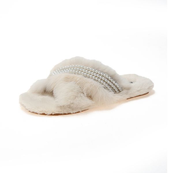 2020 Sandali da donna fatti a mano con perline in rilievo Pantofole da donna Inverno caldo peluche Infradito per interni Donna Slip On 0928