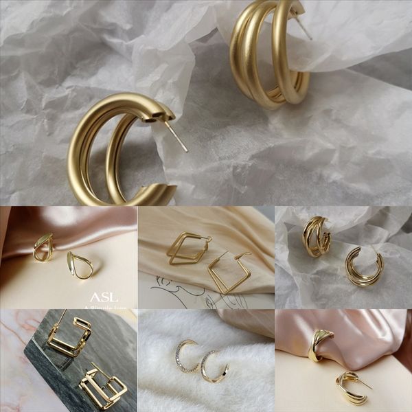 

swjb fahsion stainless earring three color stud earrings for women silver gold rose steel nail couples rise mix stud earrings fine, Golden