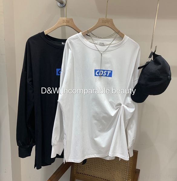 

eccaz zhankou early autumn new style casual versatile homemade box letter sweatersweater loose sleeve long sweater long t zxdyd, White