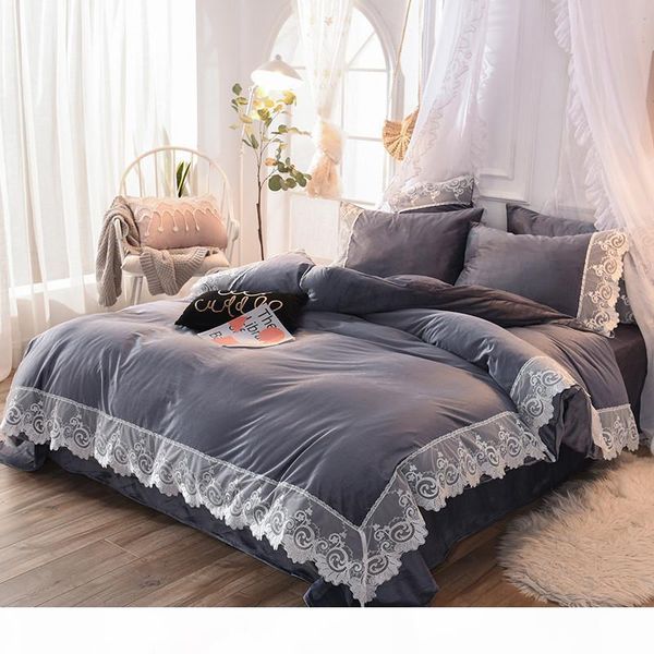 

принцесса стиль кристалл бархатная кружева твердые 4шт bed set пододеяльник наволочка простыня серый бобовая паста синий зеленый хаки имбирь