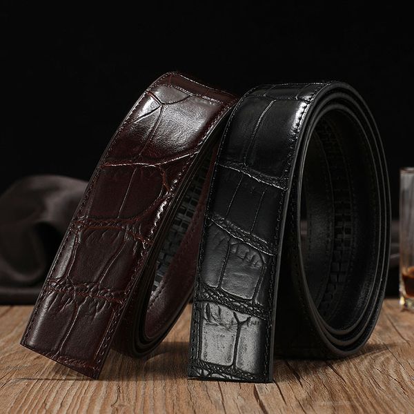 

headless men's belt crocodile design fashion versatile leather pants leather pants trend automatic belt 52ofs, Black;brown