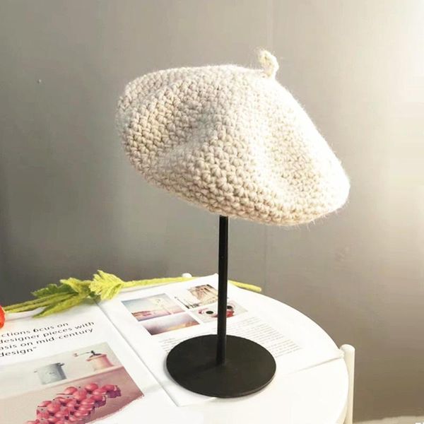 

new women casual cotton knitted beret cap vintage girl lady handmade thick warm beret hat artist octagonal pumpkin gorros, Blue;gray