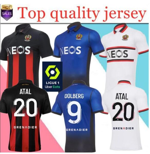 

20 21 ogc nice soccer jerseys dolberg 2020 2021 atal lees melou cyprien football shirt rony lopes claude maurice nice jersey, Black;yellow