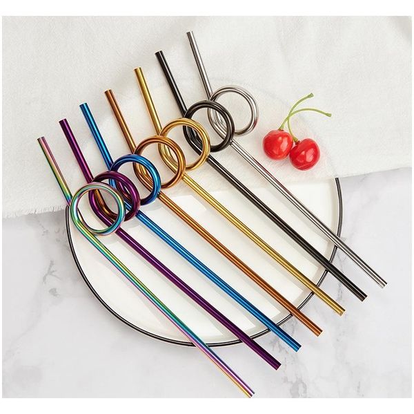

230*6mm creative stainless steel straw creative colorful curved metal straw juice cocktail coffee tea reusable bbyydo packing2010