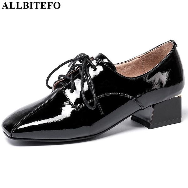 

allbitefo fashion office women heels natural genuine leather high heel shoes classic spring square toe ladies shoes, Black