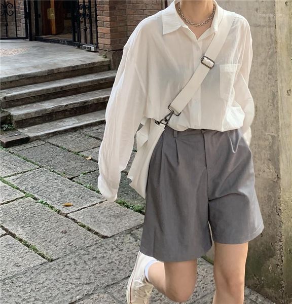 

women's shorts women's basic solid casual women high waist straight short femme loose ladies bottom1, White;black