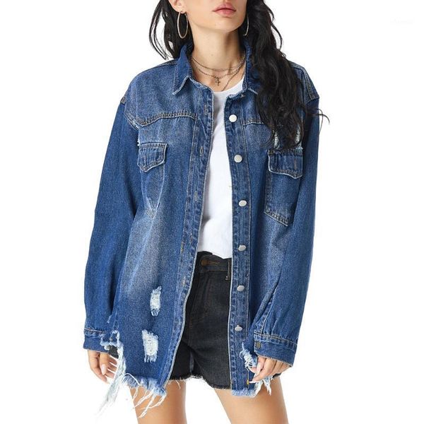 

women basic coat denim jacket winter hole vintage jacket for women denim coat lady loose fit casual style1, Black;brown