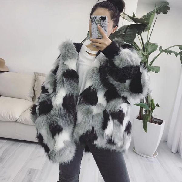 

plus size s-6xl women mixed color winter fluffy casual fur jacket faux fur coat ladies elegant shaggy short outwear overcoat, Black