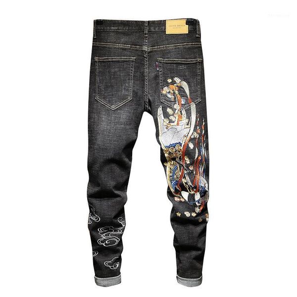 

new black and blue stretch embroidered jeans 2020 autumn winter two color slim fashion tide pants casual loose cotton streetwear1