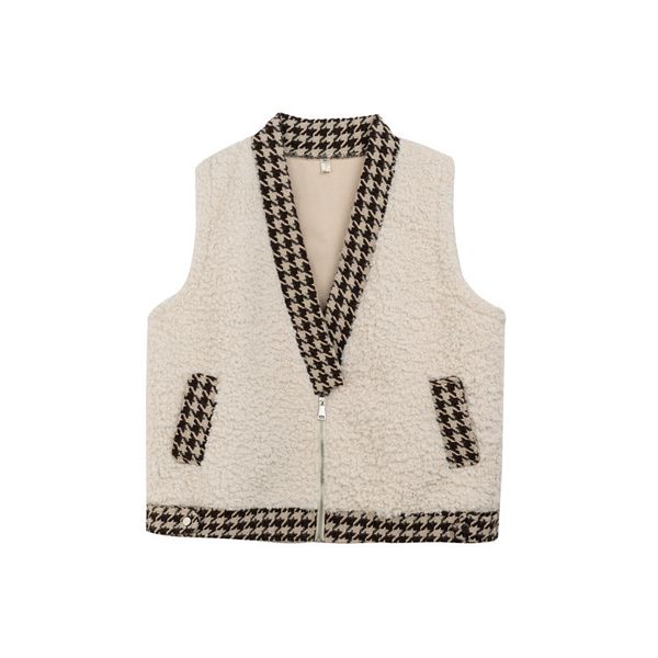 

2021 women's clothing autumn new korean winter big size with v temperament fashion mend versatile fresh and sweet lamb wool vest nght, Black;white