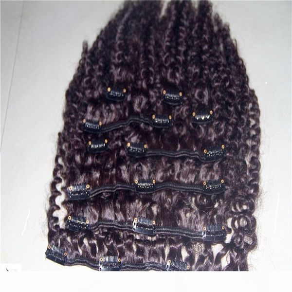 

dark brown clip in human hair extensions afro kinky curly human hair 7pcs set 8a brazilian non remy hair 14-24 inch, Black