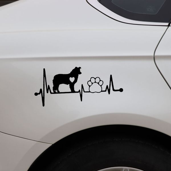 

car sticker border collie heartbeat lifeline paw decal cartoon dog car creative sticker cover scratch black/white, 17cm*7cm