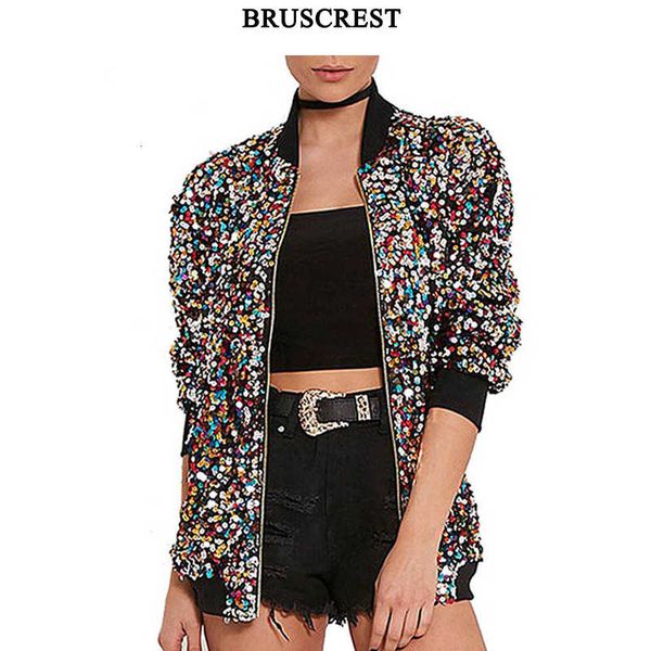

fall 2021 chaqueta lentejuelas mujer sequin jacket women basic coats cardigan bomber jacket women long sleeve baseball jackets y200101, Black;brown
