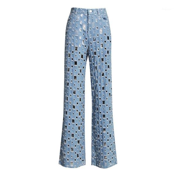 

wide leg denim pants women fashion high waist hollow out long jeans loose ripped hole vintage washed blue cowboy trousers1