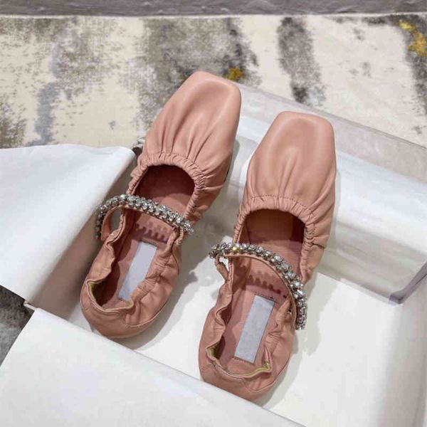 

womens style shoes with rhinestone belt fold square toe grandma leather shallow mouth soft flat ballerina mary jane solid color fashion, Black