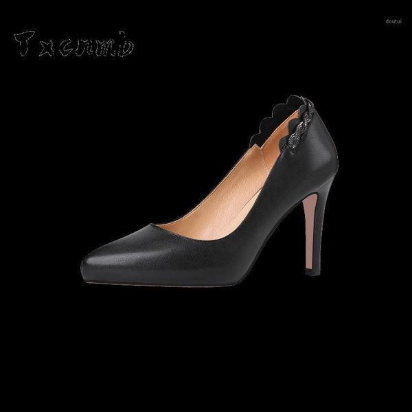 

dress shoes black woman pointed toe genuine leather pumps for women design slip-on party lady handmade thin heels1