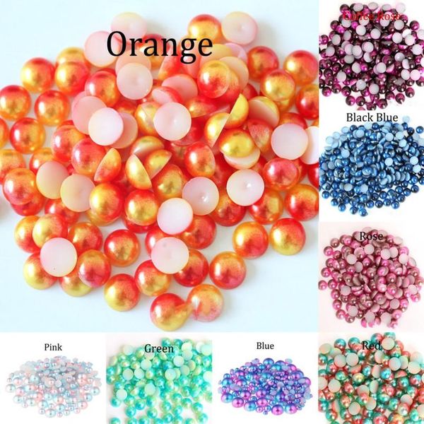 

rainbow color imitation pearl beads flat back4 5 6 8mm cabochon half round bead for jewelry making women nail art diy a sqcuis