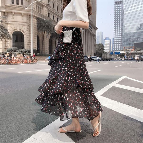

women polka dot ruffles beach midi skirts black white high waist boho layer flare skirt for women summer 2021 buttoms ladies