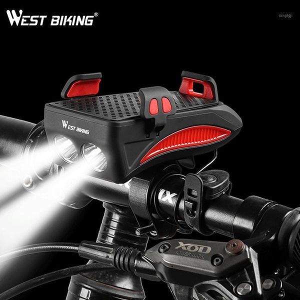 

west biking bicycle light bike horn alarm bell phone holder power bank 4 in 1 bike accessories cycling front light1