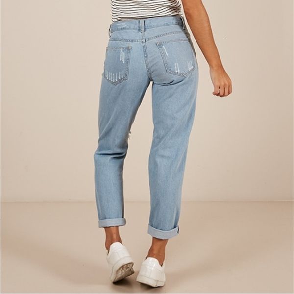 

2020 new fashion hole jeans russian net red women's pants, Blue