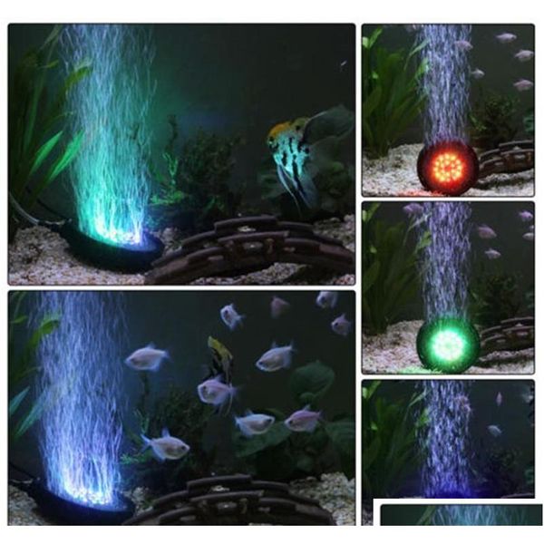 

dc12v 5w 10.5cm colourful aquarium air stones bubble disk fish tank air pump aerator oxygen pump 18 leds light ac110-240v wed2k
