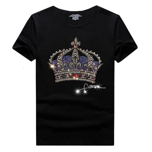 

multi-design mens brilliant rhinestone short sleeves slim fit t-shirts crew neck tee shirts summer casual streetwear, White;black