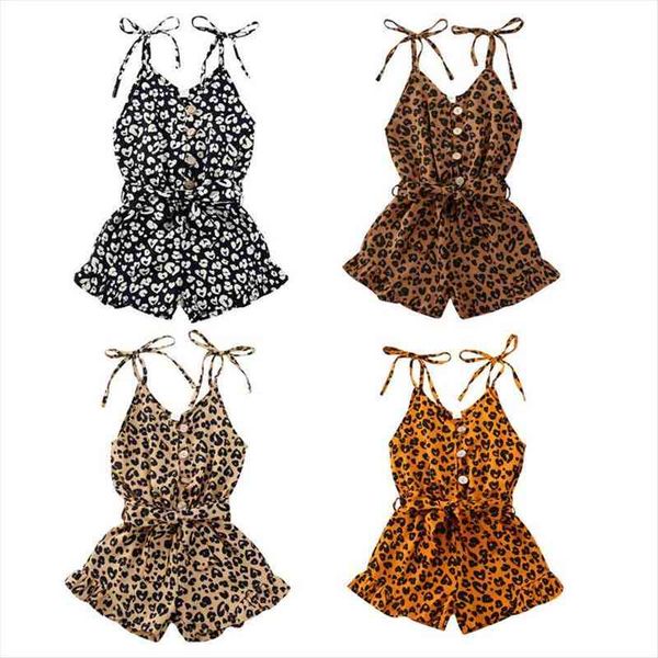 

1-6y kid baby girls leopard rompers sleeveless button playsuit jumpsuits fashion outfits, Blue