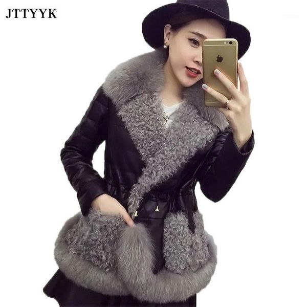 

short leather stitching cotton jacket women's winter of faux fur collar slim-fit faux fur coat thick warm fashion pu jackets1, Black
