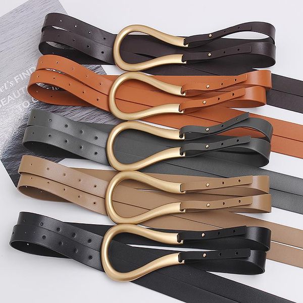 

luxury designer autumn gold u-shape vachette clasp metal buckle waistband soft double faced pu leather waist belt corset caestus, Black;brown