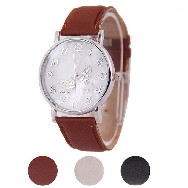 

wristwatches selling luxury embossed band butterfly ladies watches leather loop woman watch exquisite gift for girls dames horloges 20211, Slivery;brown